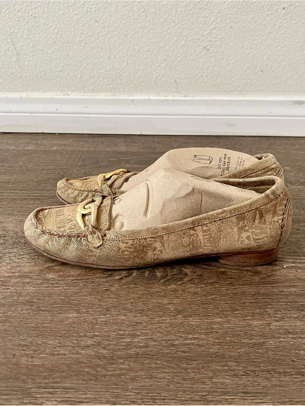 Stuart Weitzman Gold Bit Tan Loafers